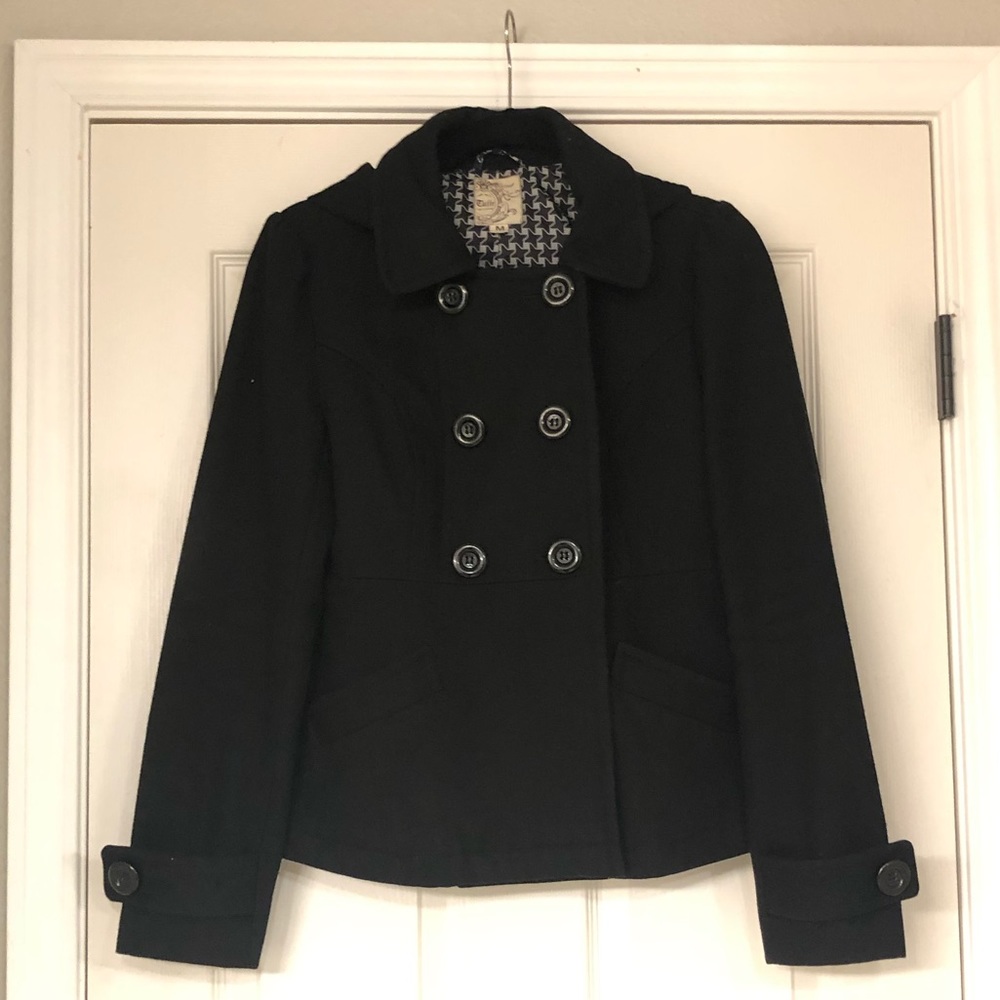 Tulle - Black Hooded Peacoat - Wool Blend